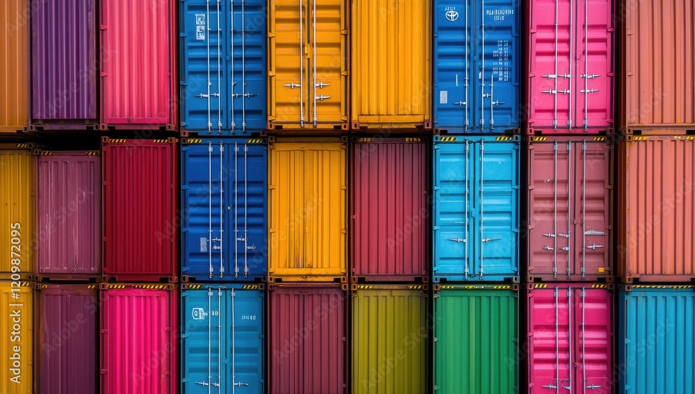 Aufkleber a colorful array of shipping containers featuring an intricate design of bright colors and patterns,