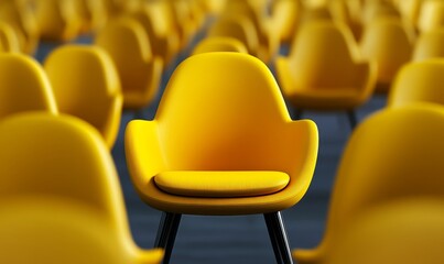 Yellow chair standing out from the crowd. Business concept. 3D rendering, Generative AI
