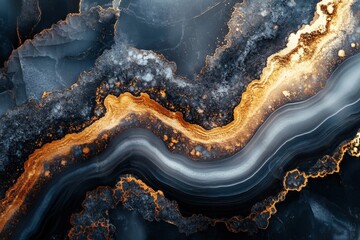 Stunning geological formation with golden and black patterns creating a mesmerizing visual display...