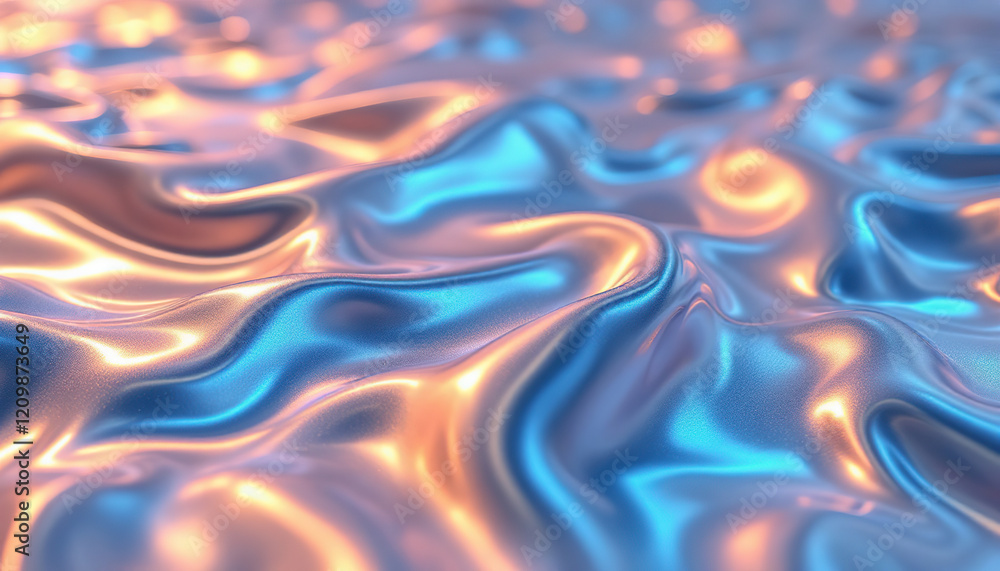 Poster abstract iridescent fabric with flowing waves and soft light