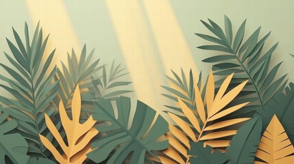 Lush Green and Beige Foliage with Soft Light Rays for Nature-Themed Designs and Backgrounds in Serene and Vibrant Settings