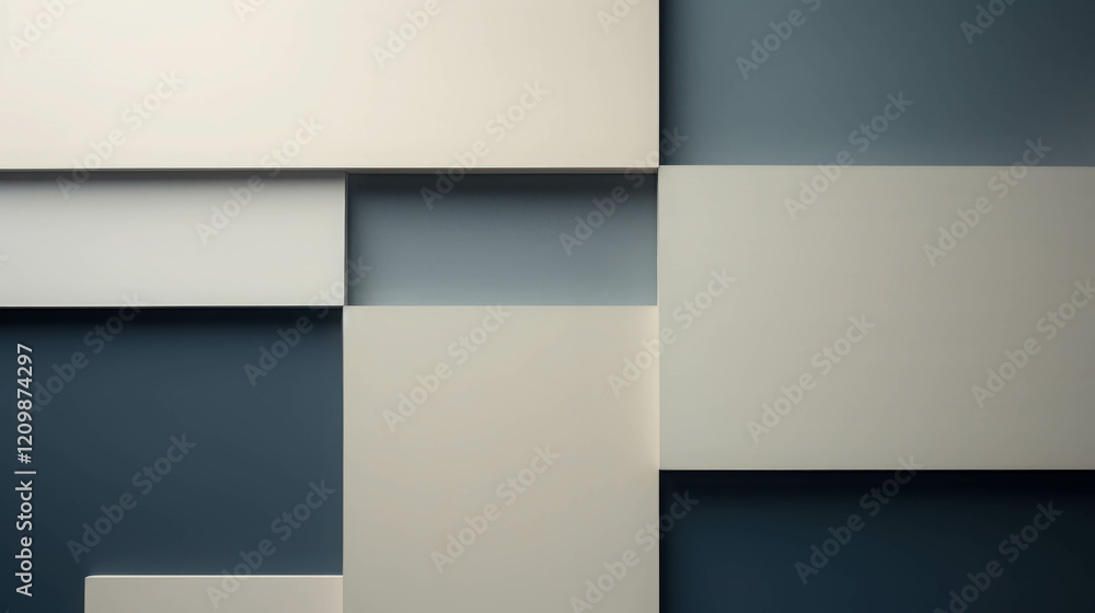 Poster minimalist geometric composition with two intersecting shapes on a bold color background