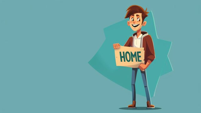 Young Man Job Seeker Holding Hire Me Banner in Cartoon Style Vector Illustration