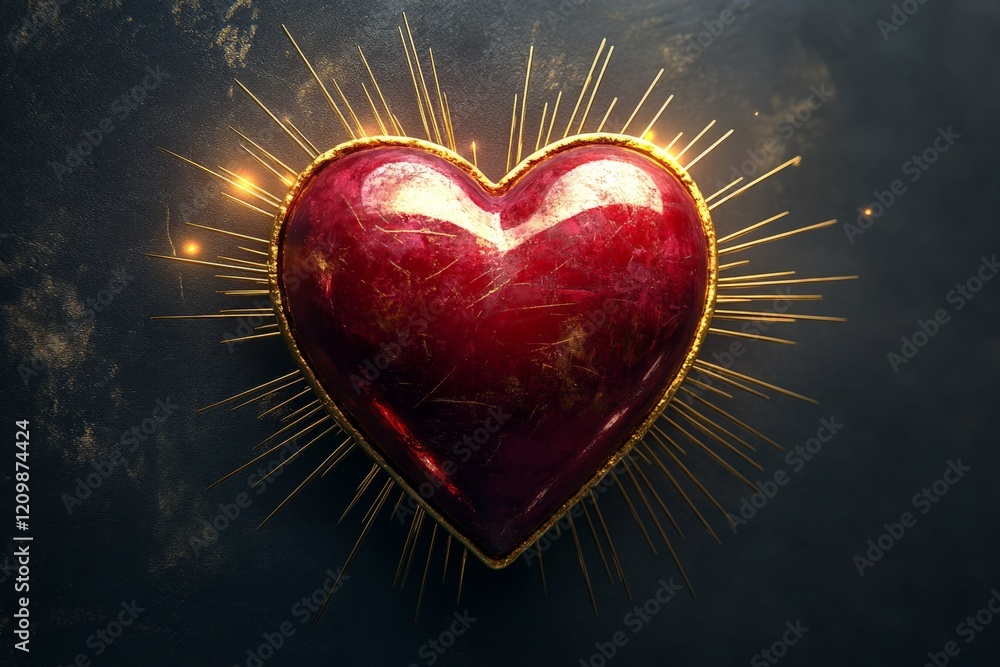 Aufkleber heart-shaped gem radiates light against a dark background, creating a striking visual effect