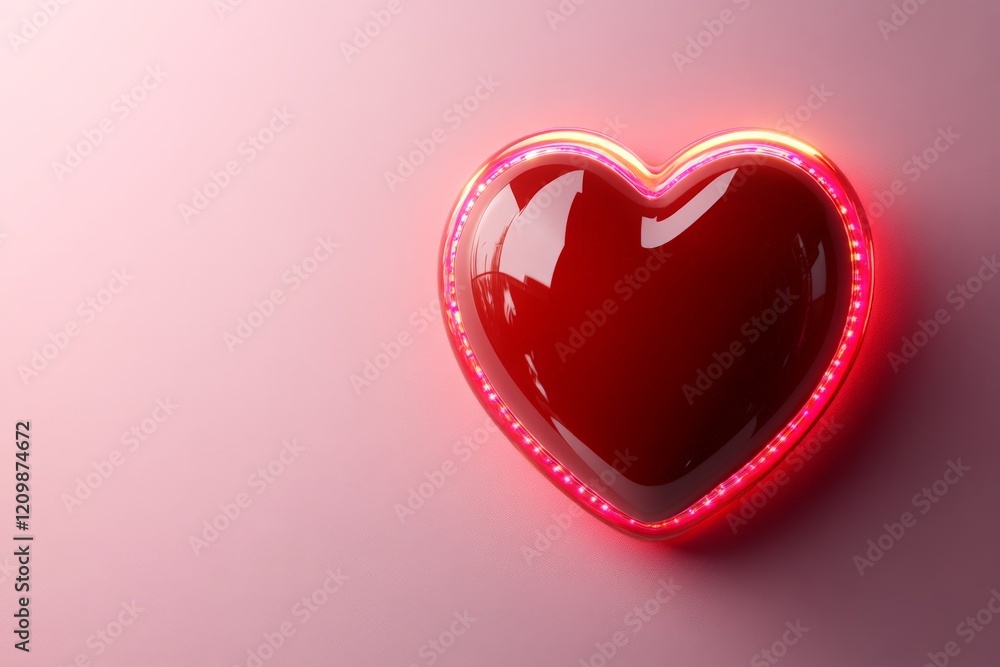 Aufkleber heart-shaped neon light glowing against a soft pink background, creating a warm and inviting atmosph
