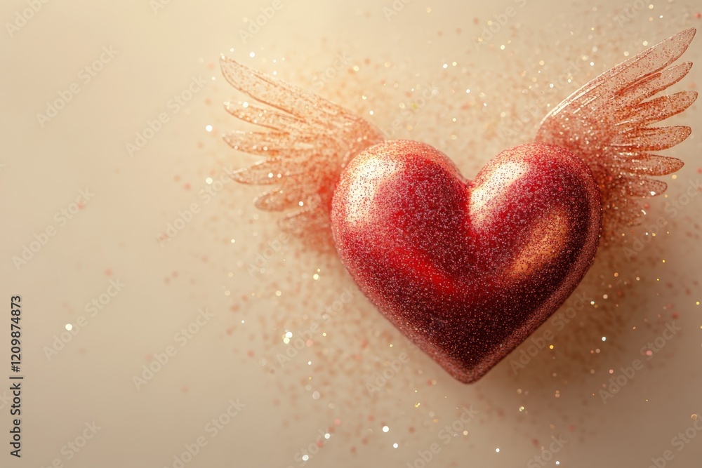 Aufkleber beautiful sparkling heart with wings surrounded by glitter on a soft background