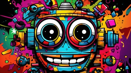 funny cute little robot colorful illustration