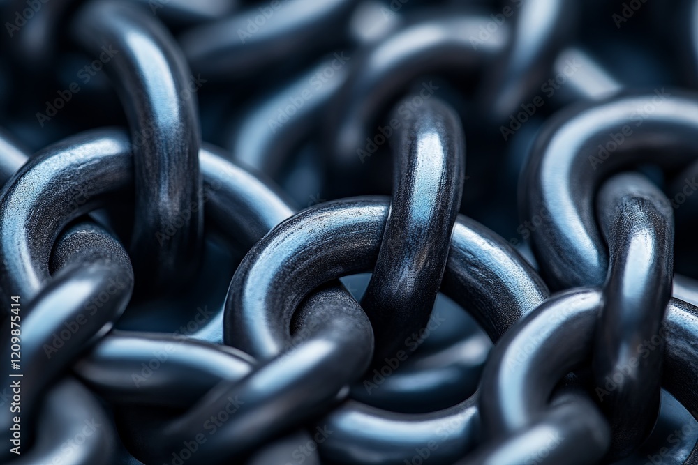 Poster close-up view of interlinked metal chains creating a textured surface with intricate details