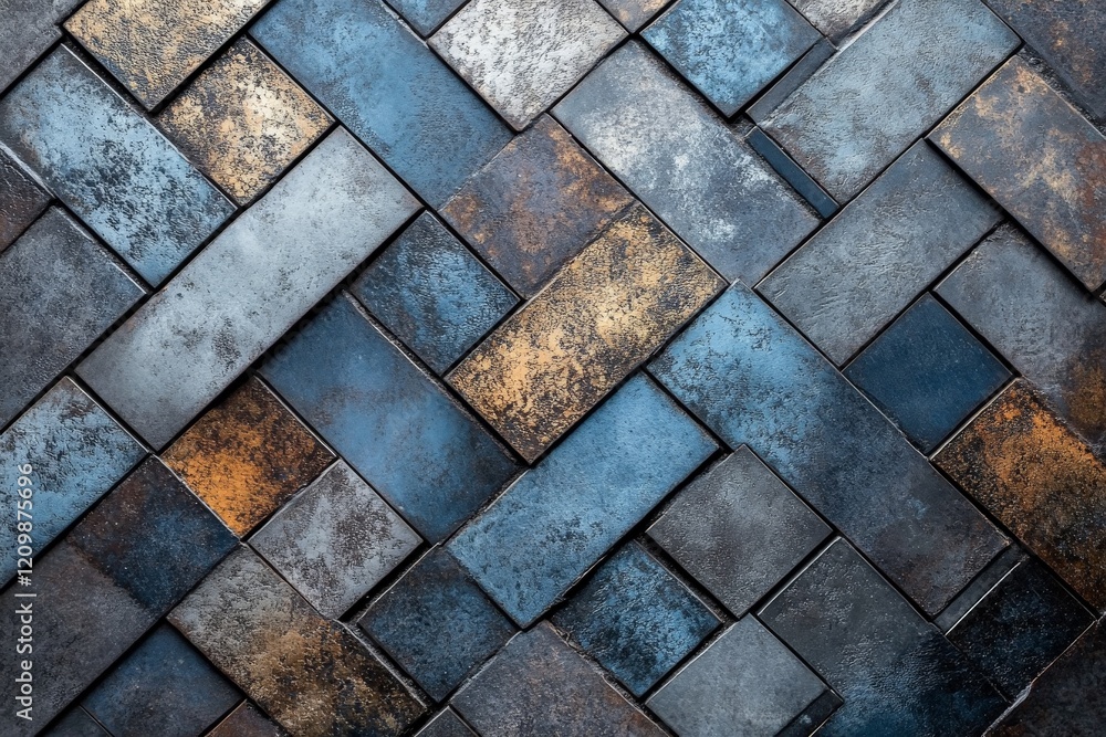 Poster textured wall composed of rectangular tiles in various shades and tones for modern design inspiratio