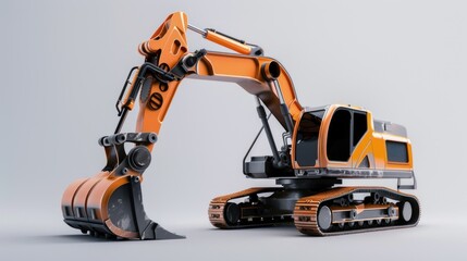 Orange excavator, studio shot, construction, machinery, 3D render