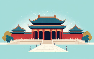 Fototapeta premium Chinese traditional ancient architecture art illustration