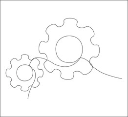 One continuous line drawing of gears machine work. single line of teamwork concept drawing.  gears moving illustration. editable stroke