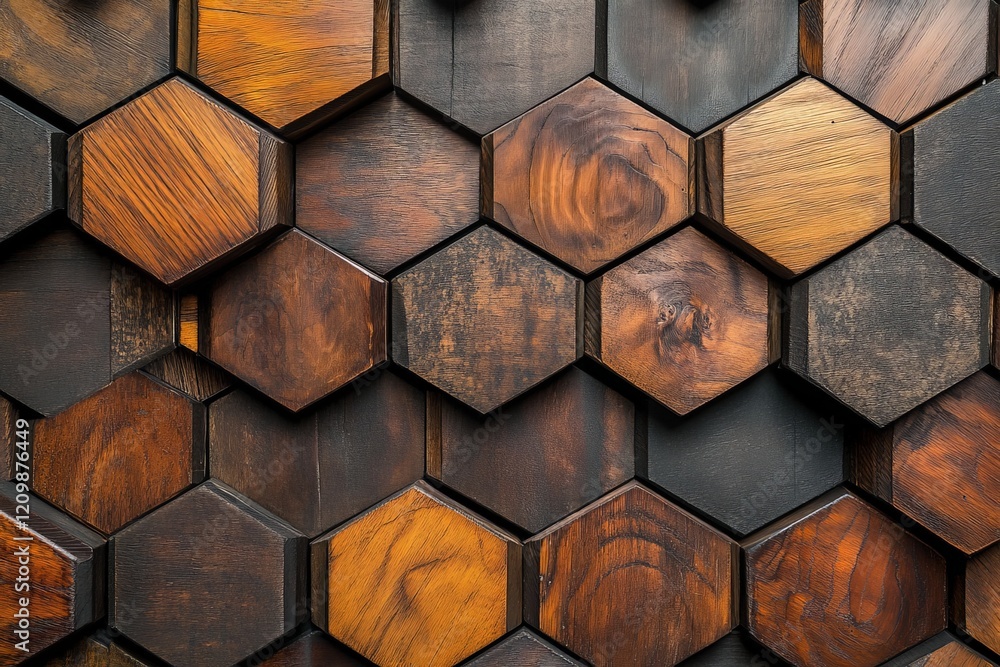Poster wooden hexagonal pattern creates a warm and inviting atmosphere in modern interior design