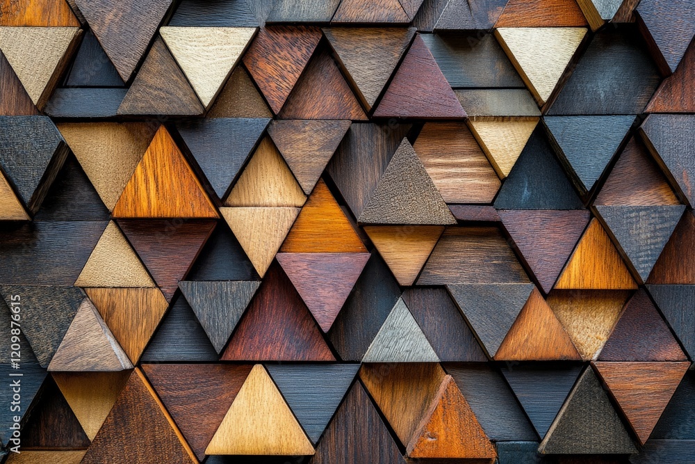 Poster Unique triangular wood pattern displaying a variety of colors and textures in a visually striking arrangement