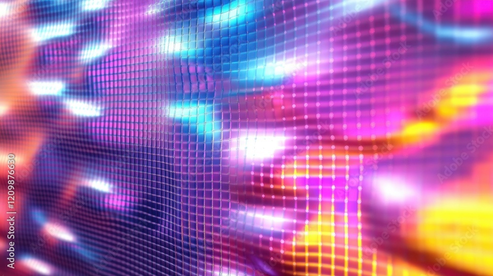 Poster abstract colorful metal background with vibrant lights and grid pattern resembling a futuristic desi