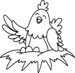 Hand drawn hen cartoon doodle