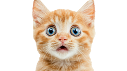 Portrait of a cute orange tabby kitten sitting on transparent background