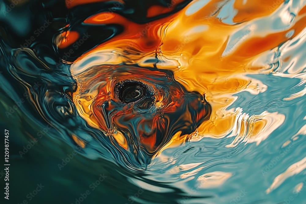 Aufkleber Colorful reflections on water create an abstract composition with swirling patterns and vibrant hues