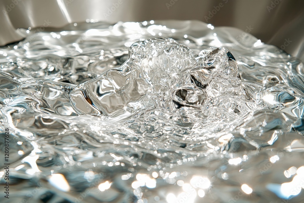 Aufkleber Rippling water captures light and movement in a clear bowl, highlighting fluid dynamics and reflections in motion
