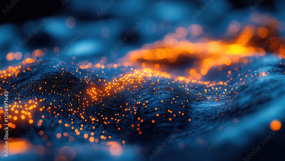 Poster a close-up of glowing circuit lines on the surface, creating an abstract and futuristic visual effec