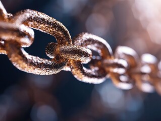 Close-Up of a Textured Chain Link with Bokeh Background, Highlighting Metal Surface and Industrial Aesthetic in Focus