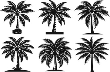 Set of coconut tree silhouette vector illustration