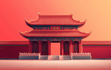 Obraz premium Chinese traditional ancient architecture art illustration