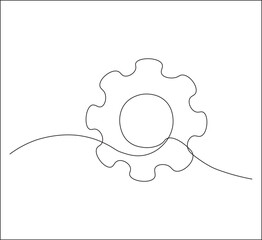One continuous line drawing of gears machine work. single line of teamwork concept drawing.  gears moving illustration. editable stroke