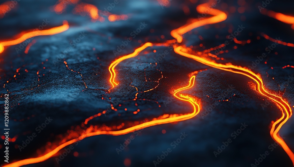 Poster a close-up of glowing circuit lines on the surface, creating an abstract and futuristic visual effec