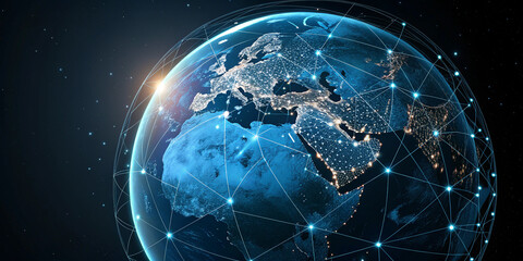 Naklejka premium Planet Earth Rendered Digitally with Global Network