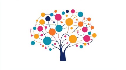 a creative mind map chart clipart, brainstorming process element, colorful connected nodes, flat design, isolated on white background