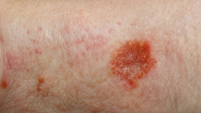 Examining seborrheic keratosis on aging skin