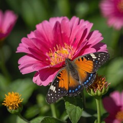 Obraz premium Colorful Butterfly on Blooming Flower in Vibrant Summer Garden Macro Shot