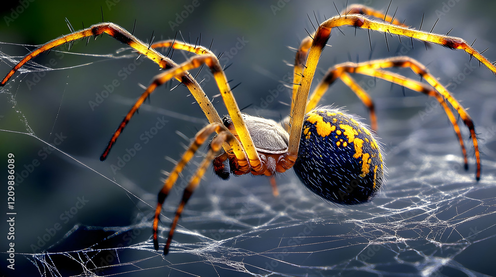 Aufkleber a spider resting on its web, with intricate web patterns and its detailed legs in sharp focus