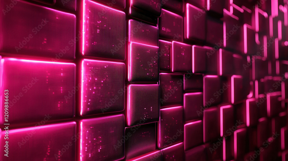 Poster 3d data visualization background with grid pattern in vibrant pink and glow effects