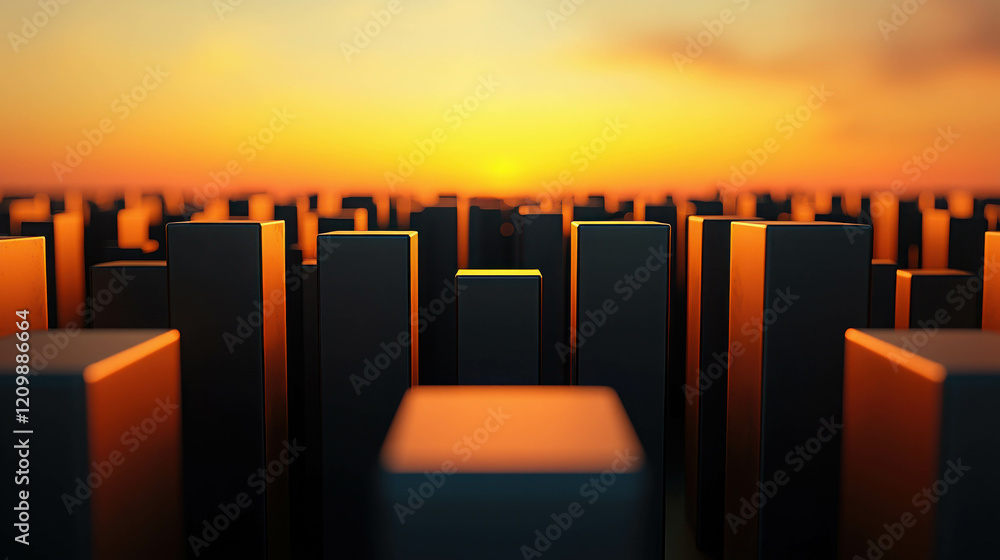 Poster futuristic 3d skyline background at sunset with abstract architectural elements