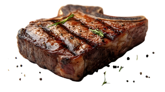 Realistic T-Bone Steak Cooked Medium-Rare Showing Tender Meat, Png