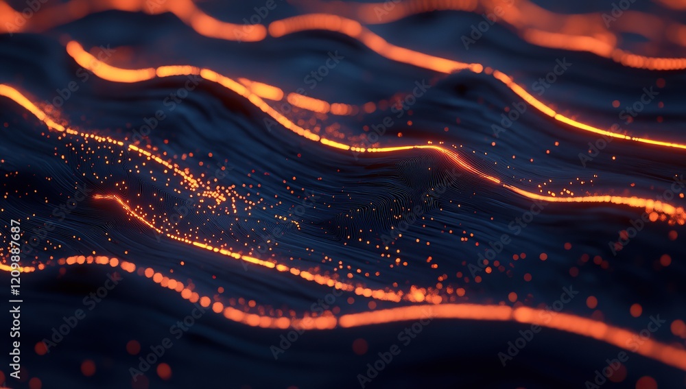 Poster a close-up of glowing circuit lines on the surface, creating an abstract and futuristic visual effec