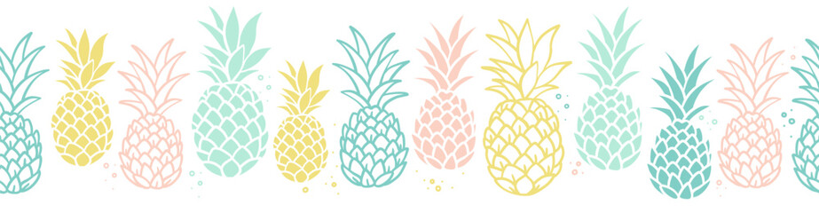 Lovely hand drawn pineapples, summer background, tropical design, great for textiles, wallpapers, packaging - vector