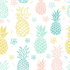 Lovely hand drawn pineapples, summer background, tropical design, great for textiles, wallpapers, packaging - vector