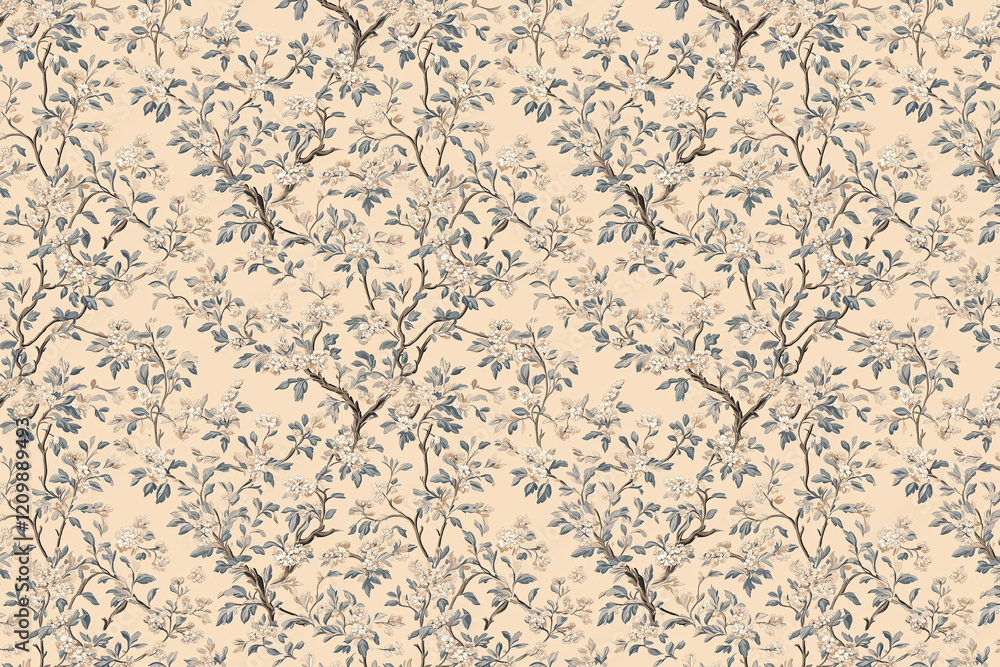 Poster floral toile tapestry pattern. vintage botanical wallpaper pattern. background image. created with g