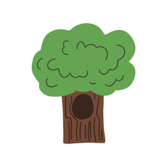 A hand-drawn vector illustration of a single green tree. Perfect for creating natural scenes, backgrounds, and illustrations.