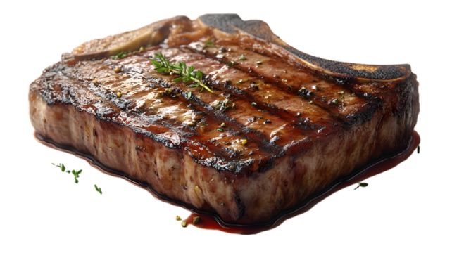 Sizzling Hot T-Bone Steak with Perfect Char and Juicy Interior, Png