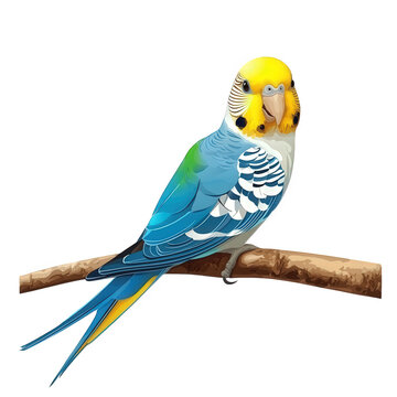 colorful parakeet perched on a branch. showcasing its vibrant plumage with shades of blue. yellow. and green the bird is depicted in a stylized manner. emphasizing its distinctive features and lively