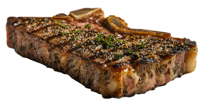 Thick Juicy T-Bone Steak with Rich Crust and Moist Interior, Png