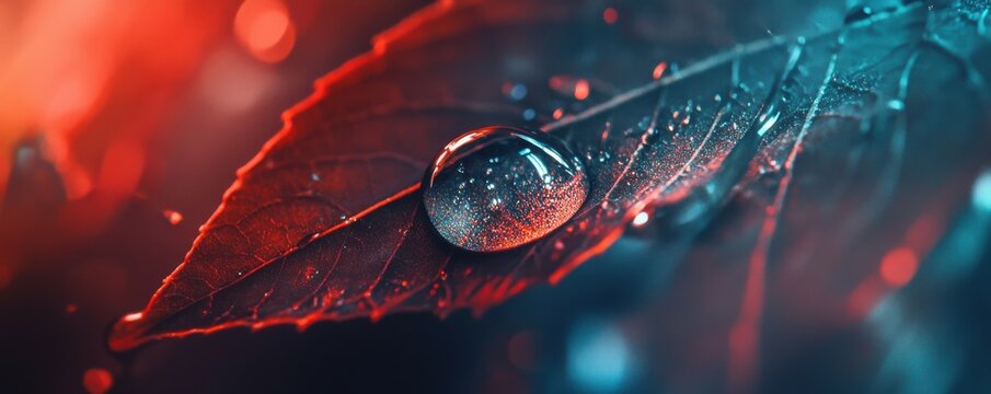 A single droplet of water on a leaf, macro photography style.