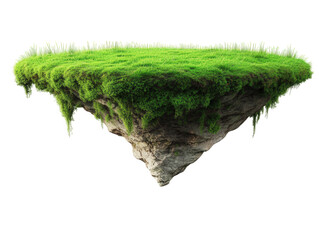 a floating island covered in lush green grass. with a rocky underside. creating a surreal and imaginative landscape this concept often symbolizes nature. creativity. and fantasy in artistic representa
