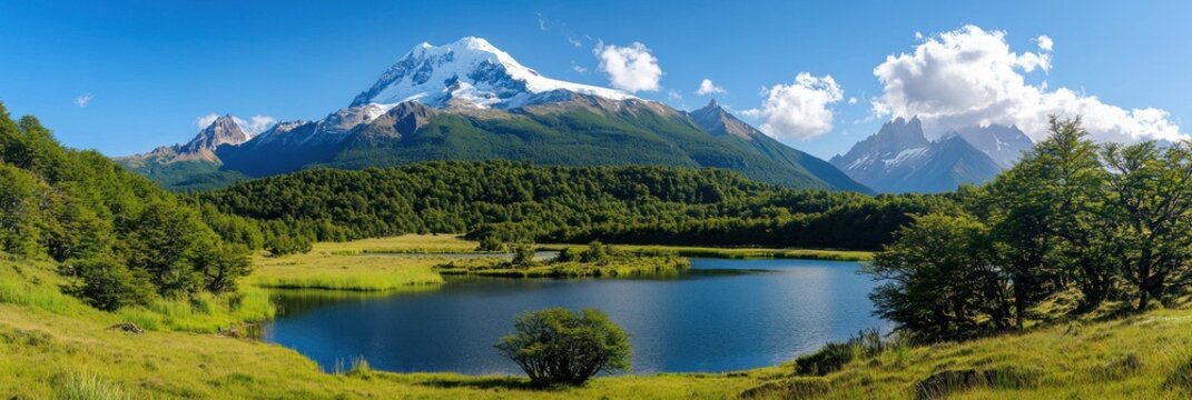 Calm lake and snow-capped mountain under clear skies