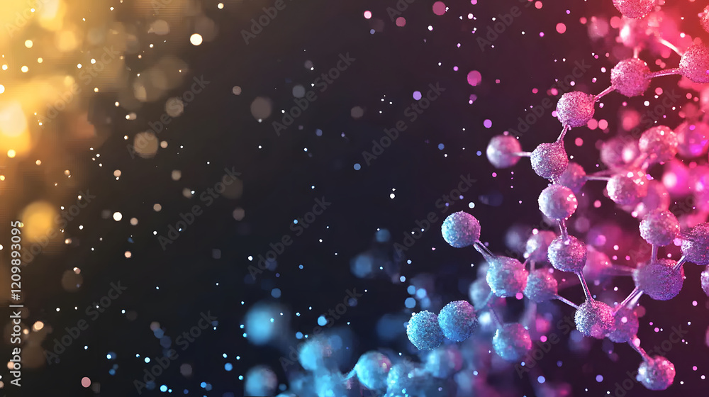 Aufkleber a vibrant abstract image featuring molecular structures and colorful particles on a dark background,