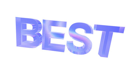 3d BEST text with glass aberration effect isolated on a transparent background. Blue tone. 3d transparent elements for graphic design.